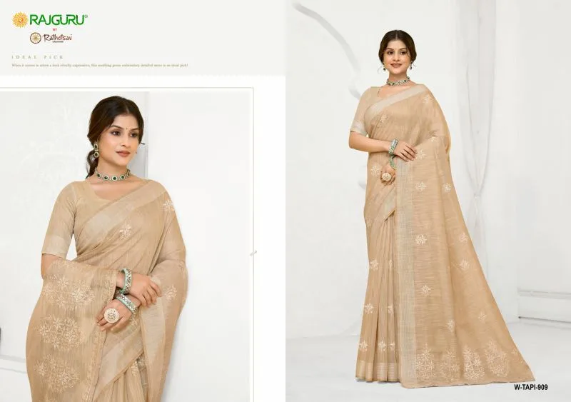 Tapi By Rajguru Semi Cotton Thread Work Saree 